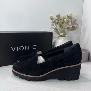 Vionic Willa Wedge Loafers Suede Slip On Shoes Black Women's 9.5M NWB